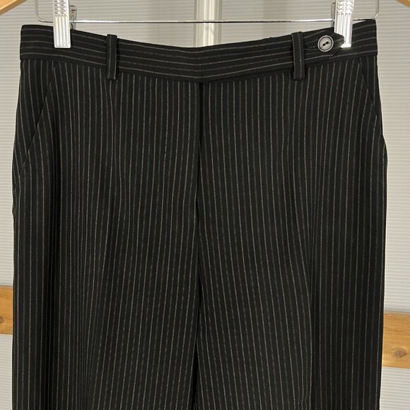 MaxMara Black Brown Pinstripes High Rise Straight Leg Trouser Dress Pant Sz 6 - Picture 3 of 14